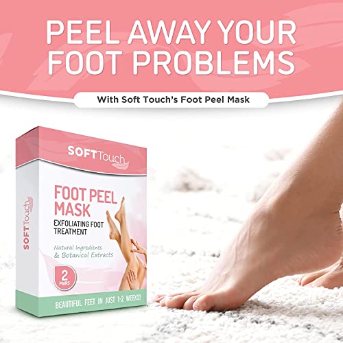 Soft Touch Foot Peel Mask - Pack of 2 Feet Peeling Masks for Dry, Cracked Heels & Calluses - Exfoliating Foot Mask Peel for Baby Soft Skin, Original Aloe Vera