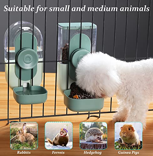 Kenond 35oz Hanging Automatic Pet Food Water Dispenser, Auto Gravity Pet Feeder and Waterer Set, Cage Cat Food Bowl Dog Feeding Station for Puppy and Kitten Rabbit Chinchilla Hedgehog Ferret (Green) …