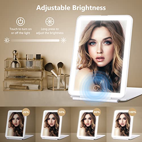 Travel Makeup Mirror with 10X Magnifying Mirror, Vanity Mirror with 80LEDs, 3 Color Lighting, Rechargeable 2000mAh Batteries, Portable Ultra Slim Lighted Makeup Mirror, Travel Essentials for Women
