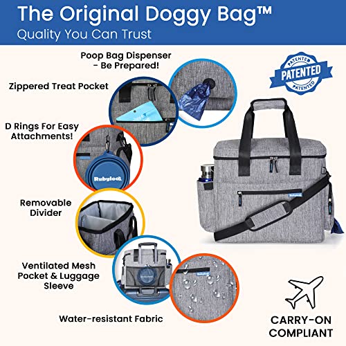 Rubyloo The Original Doggy Bag™- Dog Travel Bag for Supplies with 2 BPA-Free Collapsible Dog Bowls, 2 Dog Food Travel Containers-A Dog Travel Kit for Road Trips or Weekend Away. Airline Approved