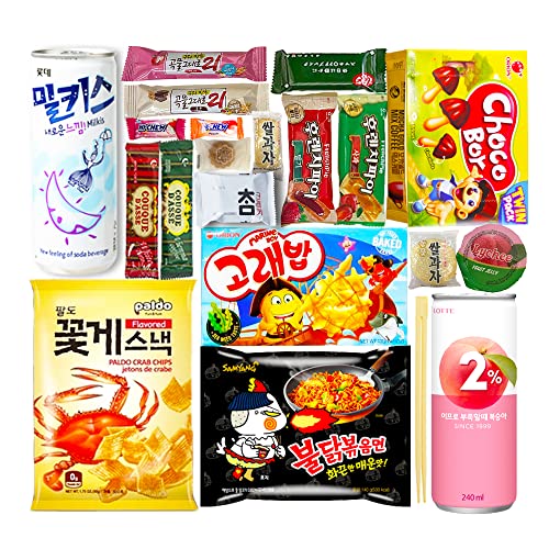 Journey of Asia "Seri's Choice KOREAN Snack" Box by Seconde Nature 20 Count Individual Wrapped Packs of Coffee, Snacks, Chips, Cookies, Noodle and Drink, Treats for Friends, Family, Kids, Children, College Students, Adult, Senior, Mother's day, Father's d