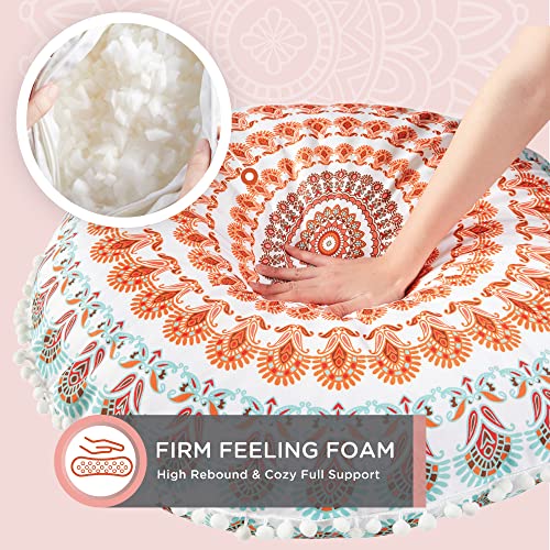 Codi 32 Inch Round Floor Pillow, Large Meditation Pouf Cushion , Memory Foam Stuffer Circle Throw Pillows - (Coral, 1 Count (Pack of 1))