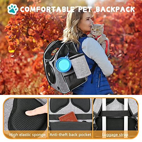 Cat Backpack Carrier Set: Pet Carrier Backpack for Small Dog Backpacks with Breathable Mesh, Ventilated Design Pet Backpack Cat carrier Bag for Hiking Camping Outdoor Use, Hold Pets Up to 18 Lbs, Grey