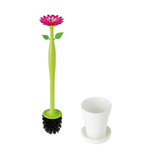 Vigar Flower Power Toilet Brush Set, Nylon Cleaning Brush with Daisy-Shaped Handle, Flower Pot Base with Saucer