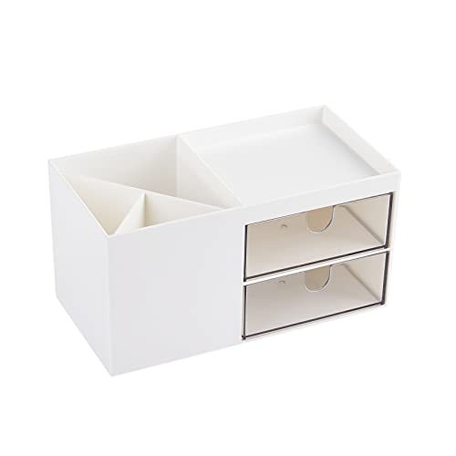 Office Desk Organizer with drawer, Office Supplies and Desk Accessories, Business Card/Pen/Pencil/Mobile Phone/Stationery Holder Storage Box (White)