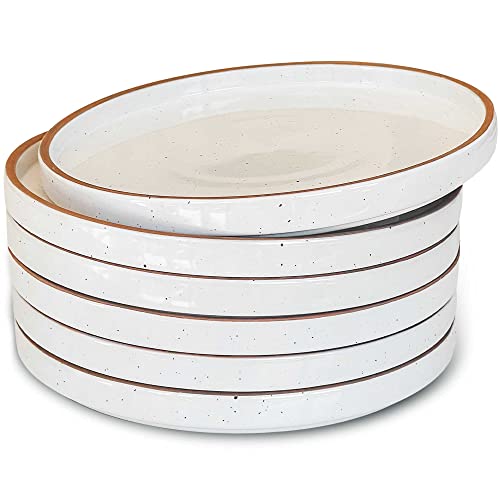 Mora Ceramic Flat Plates Set of 6 - 8 in - The Dessert, Salad, Appetizer, Small Lunch, etc Plate. Microwave, Oven, and Dishwasher Safe, Scratch Resistant. Kitchen Porcelain Dish - Vanilla White