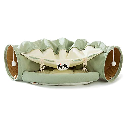 HIPIPET Cat Tunnel for Indoor Cats, Cat Tube with Collapsible Washable Cat Bed,Premium Cat Toy for Small Medium Large Cat.(Matcha)