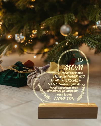 Hiipeenow Mom Birthday Gifts, Acrylic Engraved Night Light 15*19CM Presents, Mothers Day Christmas Gifts for Mom from Daughter Son