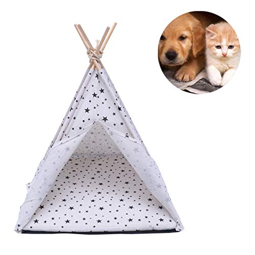 Baluue Pet Teepee with Cushion Indoor Pet Tent Bed Outdoor Dog Tent Detachable Washable Breathable Pet Houses for Small Pet Dog