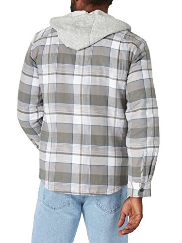 Wrangler Authentics Men's Long Sleeve Quilted Lined Flannel Shirt Jacket with Hood, Gray, Medium