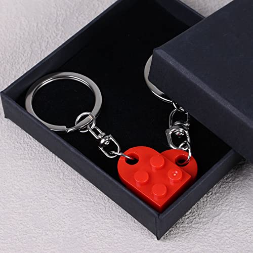 Meyerascal Red Heart Keychain Set for Couples, Brick Heart Keychain for Boyfriend Girlfriend, 2 Pcs Matching Heart Colorful Keychains.(Red)