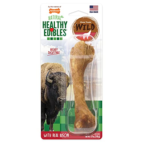 Nylabone Healthy Edibles Wild Dog All Natural Bone Bison Dog Treats Made in the USA, Giant