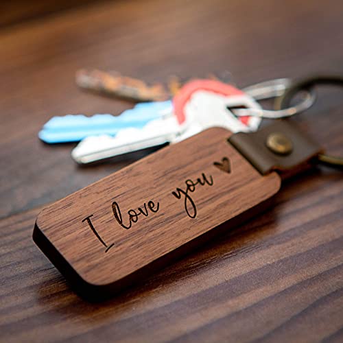 MUUJEE I Love You Engraved Wood Keychain - Birthday Anniversary Christmas Gift for Husband Wife Boyfriend Girlfriend