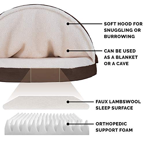 Furhaven 26" Round Orthopedic Dog Bed Sherpa & Suede Snuggery w/ Removable Washable Cover - Espresso, 26-inch