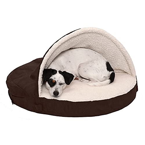 Furhaven 26" Round Orthopedic Dog Bed Sherpa & Suede Snuggery w/ Removable Washable Cover - Espresso, 26-inch