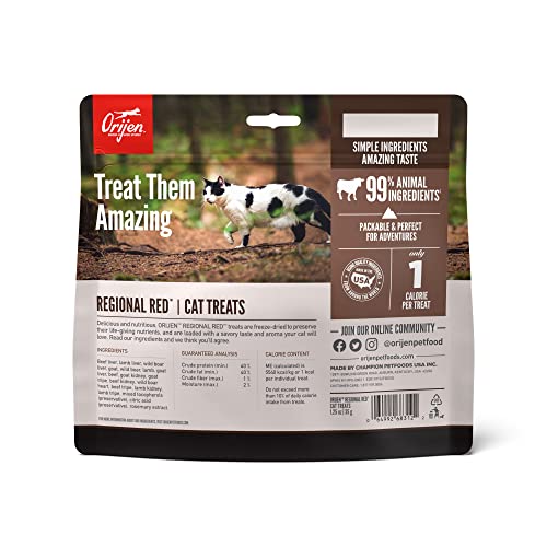 ORIJEN Freeze Dried Cat Treats, Grain Free, Natural & Raw Animal Ingredients, Regional Red, 1.25oz