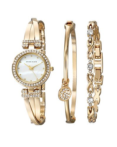 Anne Klein Women's AK/1868GBST Premium Crystal-Accented Gold-Tone Bangle Watch and Bracelet Set