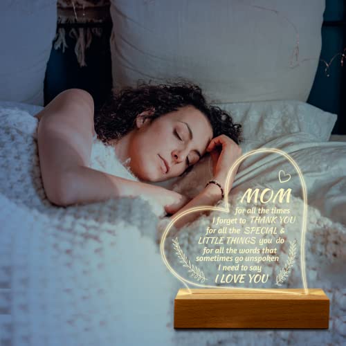 Hiipeenow Mom Birthday Gifts, Acrylic Engraved Night Light 15*19CM Presents, Mothers Day Christmas Gifts for Mom from Daughter Son