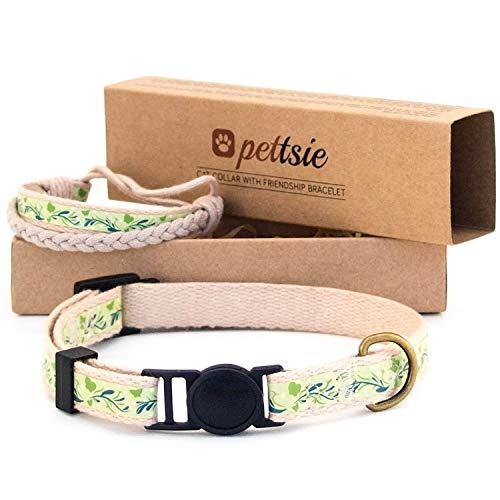 Pettsie Cat Collar Breakaway & Matching Friendship Bracelet, Eco-Friendly Gift Box, D-Ring for Accessories, 100% Cotton for Extra Safety & Comfort, Easy Adjustable