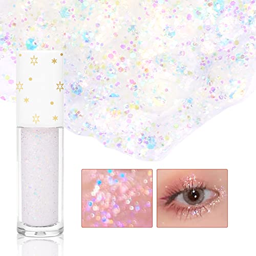 Geeneiya Liquid Glitter Eyeshadow Korean Makeup Under Eye Shadow Bling,Pigmented, Long Lasting, Quick Drying, Loose Glitter Glue for Crystals EyeMakeup (Colorful Galaxy 01)