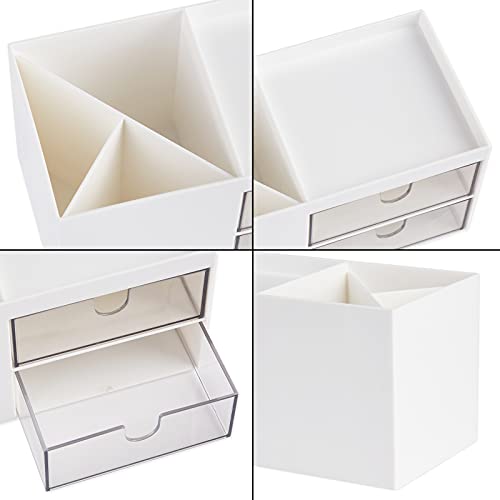 Office Desk Organizer with drawer, Office Supplies and Desk Accessories, Business Card/Pen/Pencil/Mobile Phone/Stationery Holder Storage Box (White)