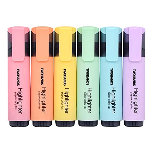 TWOHANDS Highlighter,Pastel Colors,Chisel Tip Marker Pen,6 Assorted Colors, for Adults & Kids,School Supplies,with Large Ink Reservoir for Extra Long Marking Performance 2007