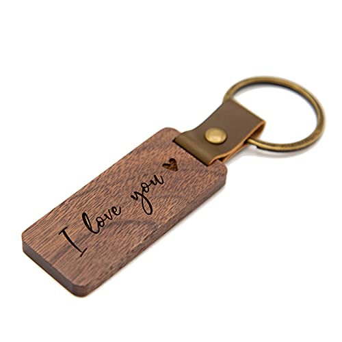 MUUJEE I Love You Engraved Wood Keychain - Birthday Anniversary Christmas Gift for Husband Wife Boyfriend Girlfriend