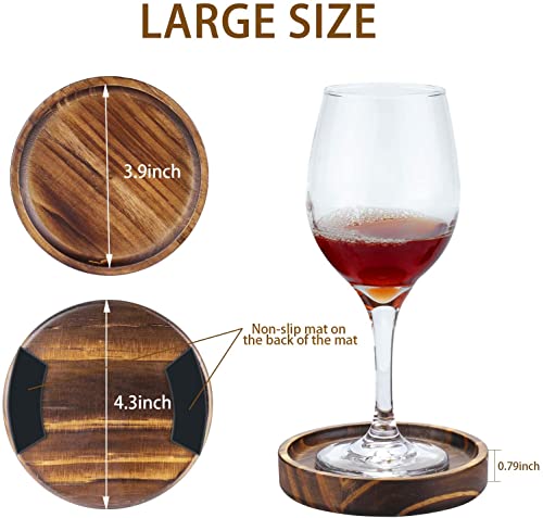 Wooden Coasters for Drinks - Natural Paulownia Wood Drink Coaster Set for Drinking Glasses, Tabletop Protection for Any Table Type, Set of 5 - Dia 4.3 x 4.3 x 0.8 Inches