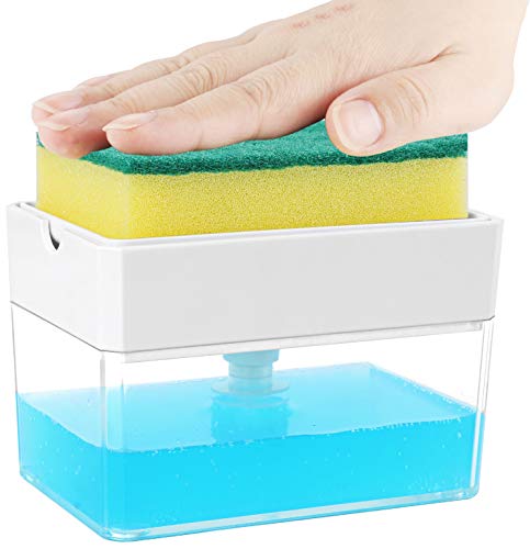 Soap Dispenser - Premium Quality Dish Soap Dispenser for Kitchen - Sponge Holder Sink Dish Washing Soap Dispenser 13 Ounces White