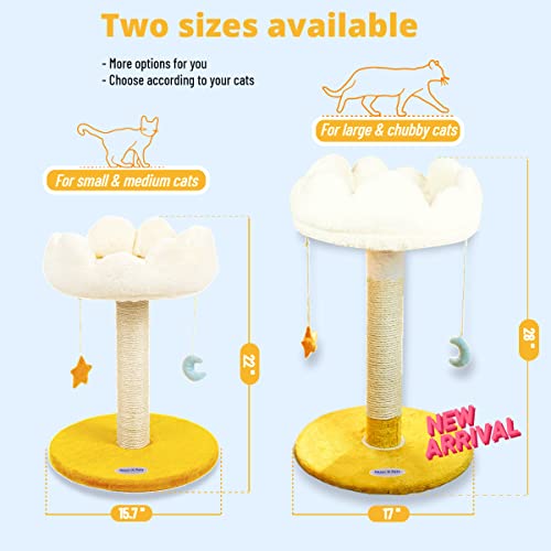 Happi N Pets Cloud Cat Scratching Post with Bed, Cat Tree for Indoor Cats, Nature Sisal Cat Scratcher with Cat Cozy Fluffy Perch for Kitten & Adult Cats, Small Cat Tower with Balls, Stable Cat Stand