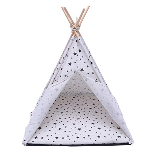 Baluue Pet Teepee with Cushion Indoor Pet Tent Bed Outdoor Dog Tent Detachable Washable Breathable Pet Houses for Small Pet Dog