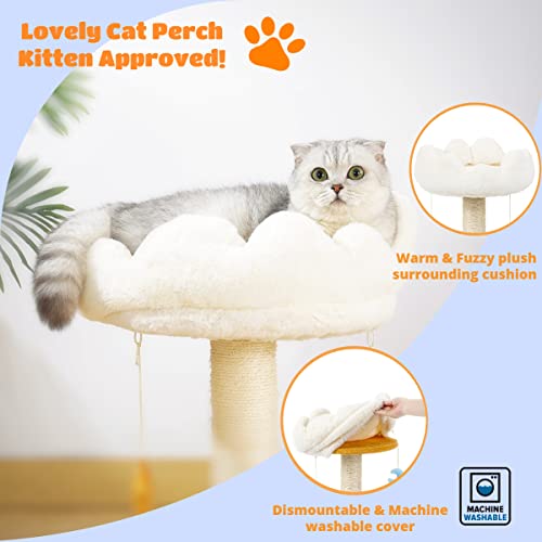 Happi N Pets Cloud Cat Scratching Post with Bed, Cat Tree for Indoor Cats, Nature Sisal Cat Scratcher with Cat Cozy Fluffy Perch for Kitten & Adult Cats, Small Cat Tower with Balls, Stable Cat Stand