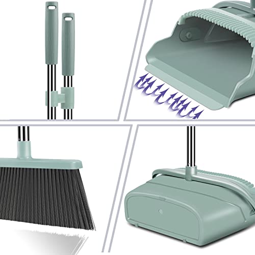 kelamayi Broom and Dustpan Set for Home，Broom and Dustpan Set, Broom Dustpan Set, Broom and Dustpan Combo for Office, Stand Up Broom and Dustpan (Green)