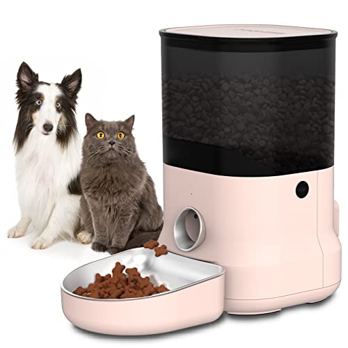 DOGNESS Automatic Cat Feeder, Timed Auto Dog Feeders with Dual Power Supply Pet Food Dispenser with Clog-Free Design, Easily Programmable Timer for 1-6 Meals,1-40 Portions Daily,Voice Recorder,4L Pink