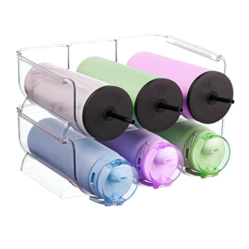 2 Pack Plastic Stackable Water Bottle Holders - Kitchen Pantry Refrigerator Storage Bins - Wine and Water Bottle Organizer Stand for Home Organization and Storage, Countertop Cabinet Organization Rack