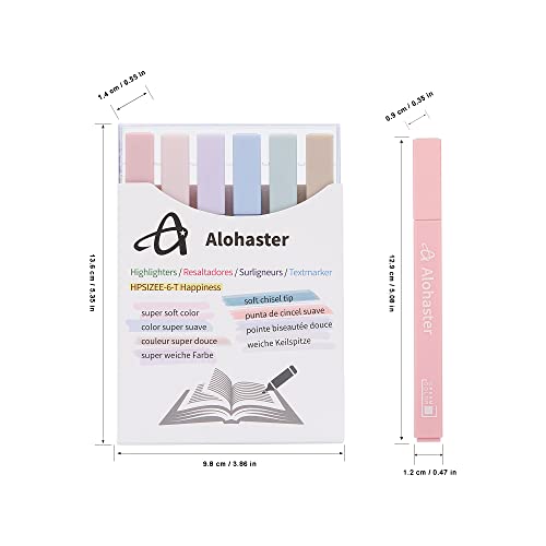 Alohaster HPSIZEE Aesthetic Cute Highlighters Mild Assorted Colors With Soft Chisel Tip, No Bleed Dry Fast Easy to Hold, for Journal Bible Planner Notes School Office Supplies, 6 Pack - Happiness