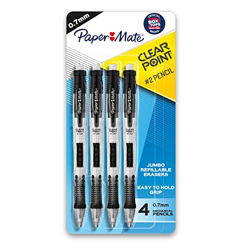 Paper Mate Clearpoint Mechanical Pencils, 0.7mm, HB 2, Black Barrels, 4 Count