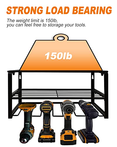DECMIOX Power Tool Organizer, Wall Mounted Storage Rack, 150lb weight limit Heavy Duty Floating Tool Shelf, Utility Holder for Drill & Screwdriver, Christmas Gift for Men Dad Father's Day
