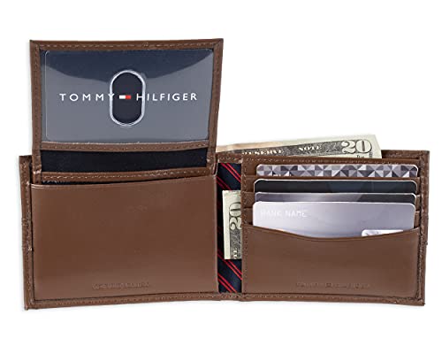 Tommy Hilfiger Men's Leather Wallet - Thin Sleek Casual Bifold with 6 Credit Card Pockets and Removable ID Window, Light Tan