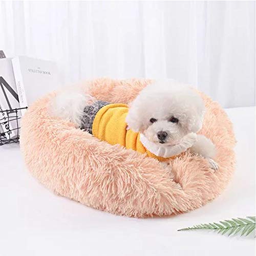Geizire 24 inch Cat Bed Dog Bed for Cats, Small/Medium Dogs, Washable Donut Calming Round,Soft Fluffy Warm and Cozy Anti Anxiety Cuddler, Joint-Relief Pet Bed(24'',Grey) (Large, Pink)