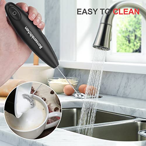 Bonsenkitchen Handheld Milk Frother, Electric Hand Foamer Blender for Drink Mixer, Perfect for Bulletproof coffee, Matcha, Hot Chocolate, Mini Battery Operated Milk Whisk Frother (Batteries Included)