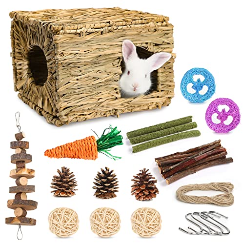 PStarDMoon Bunny Grass House-Hand Made Edible Natural Grass Hideaway Comfortable Playhouse for Rabbits, Guinea Pigs and Small Animals to Play,Sleep and Eat