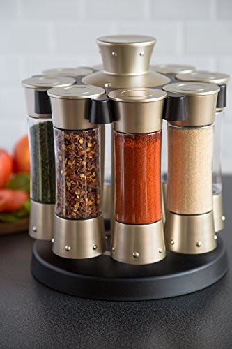 KitchenArt 80070 Elite Auto-Measure Spice Carousel Professional Series, Includes 8 Spice Jars, Satin Finish
