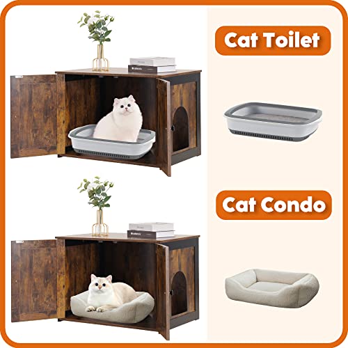 DWANTON Litter Box Enclosure, Cat Litter Box Furniture Hidden, Reversible Entrance Can Be on Left or Right Side, Wooden Cat Washroom Indoor, Fit Most of Litter Box, 27.6 x 19.7 x 19.7 Inches