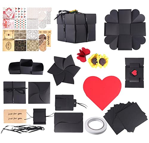 Wanateber Explosion Box DIY Gift - Love Memory, Scrapbook, Photo Box for Birthday Gift, Anniversary,Wedding or Valentine's Day Surprise Box (Black)