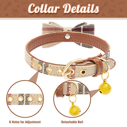 EXPAWLORER Dog Collar and Leash Set - Classic Plaid Dog Bow Tie and Dog Bandana Collar with Bell, Tangle Free Dog Leash, Adjustable Collars for Small Medium Large Dogs Cats, Holiday Ideal Gift