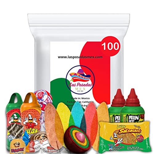 Las Posadas Mexican Candy Assortment – 100 PCs Mexican Candies – Spicy, Sweet, Sour Dulces Mexicanos Assortment Pack – Mexican Snacks for Kids and Adults (Fiesta Pack)