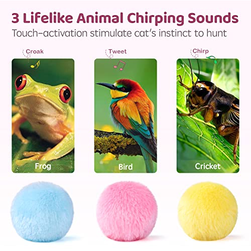 Potaroma Chirping Cat Toys Balls with SilverVine Catnip, 2022 Upgraded, 3 Pack Fluffy Interactive Cat Kicker, 3 Lifelike Animal Sounds, Kitty Kitten Catnip Exercise Toys