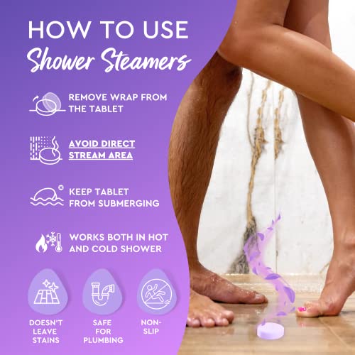 Cleverfy Shower Steamers Aromatherapy - Variety Pack of 6 Shower Bombs with Essential Oils. Self Care and Valentines Day Gifts for Her and Him. Purple Set