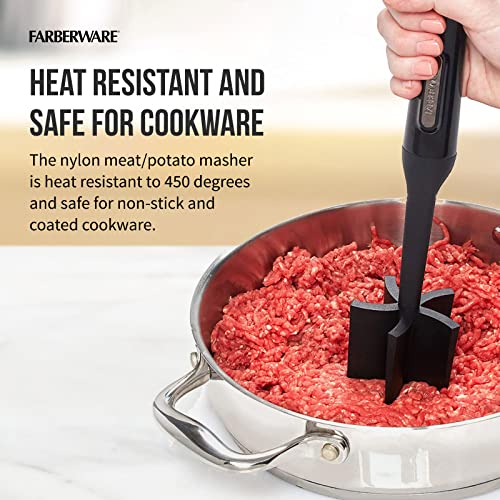 Farberware Professional Heat Resistant Nylon Meat and Potato Masher, Safe for Non-Stick Cookware, 10-Inch, Black